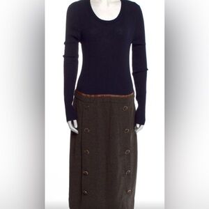 Tory Burch Black and Brown Midi Skirt